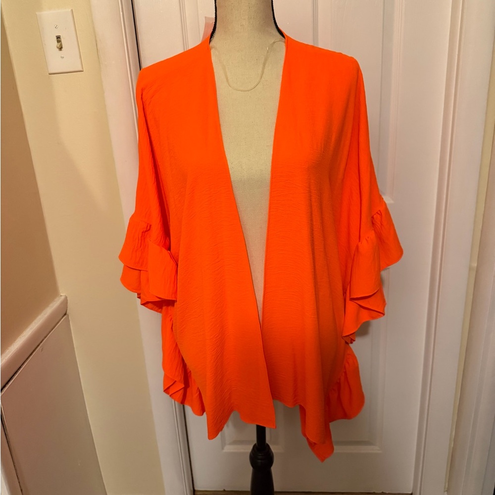Orange Ruffle Sleeve Women's Cardigan